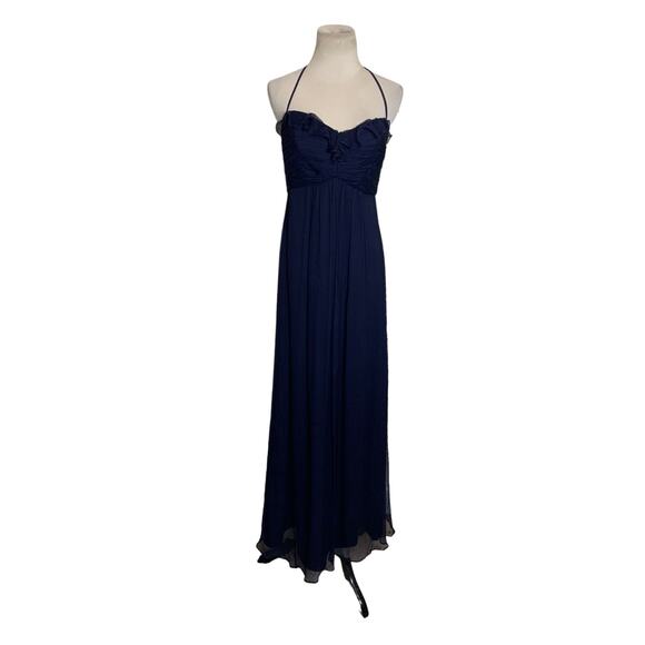 Amsale Navy Blue Silk Halter Maxi Formal Dress Size 6 - Picture 5 of 14